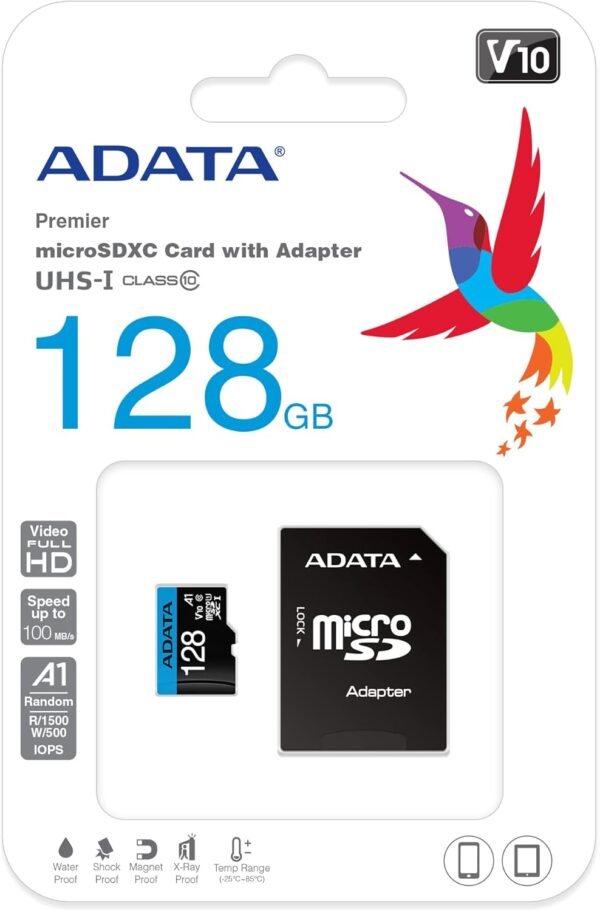 61kkGt7etAL._AC_SL1500_ ADATA 128 GB Tarjeta de Memoria Micro SDXC con Adaptador Color Negro con Azul A1 (Clase 10)