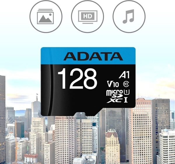 71VQYmJd0mL._AC_SL1500_ ADATA 128 GB Tarjeta de Memoria Micro SDXC con Adaptador Color Negro con Azul A1 (Clase 10)